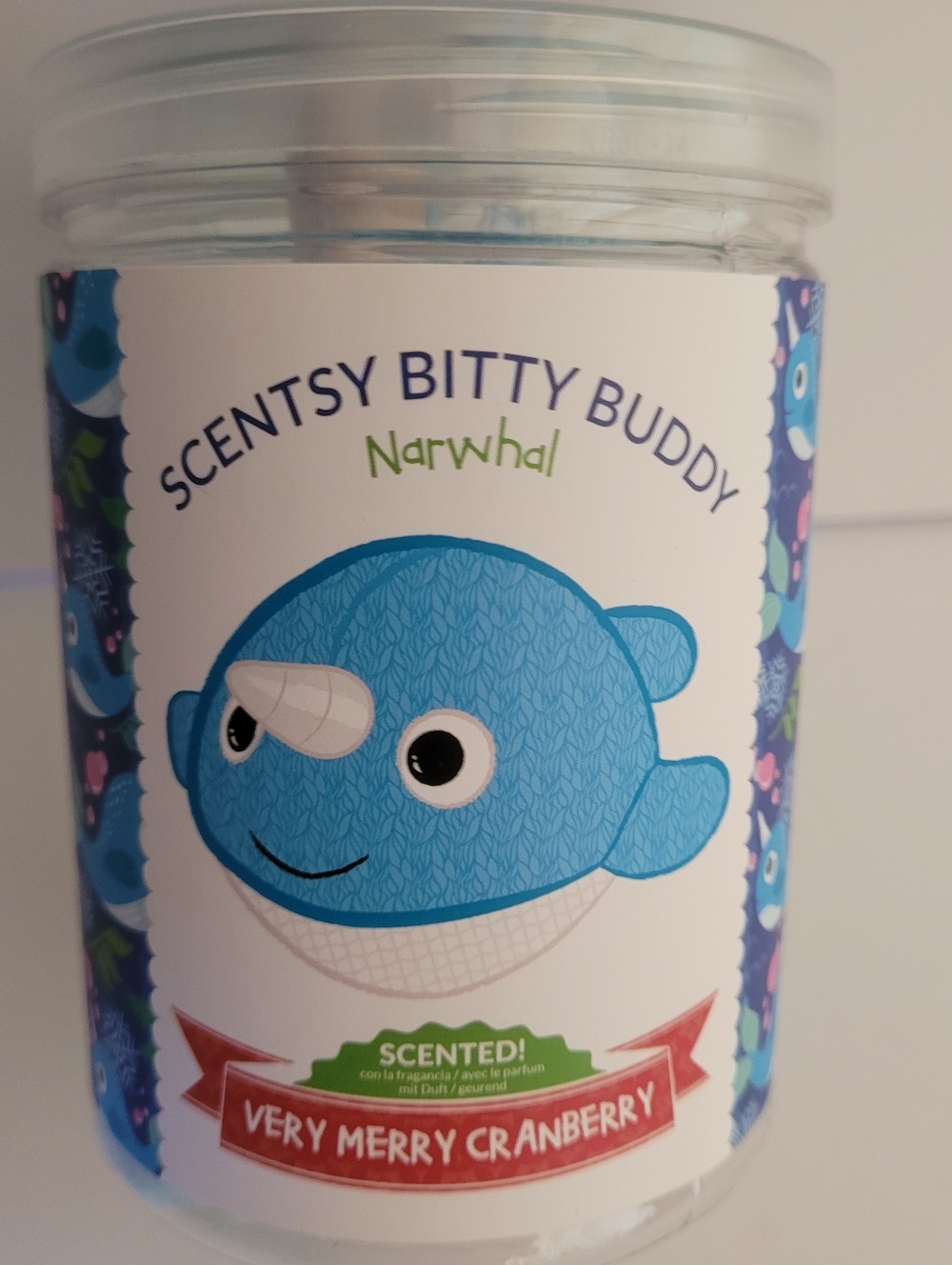 Scentsy Bitty Buddy Narwhal Plush Scented Very Merry Cranberry New